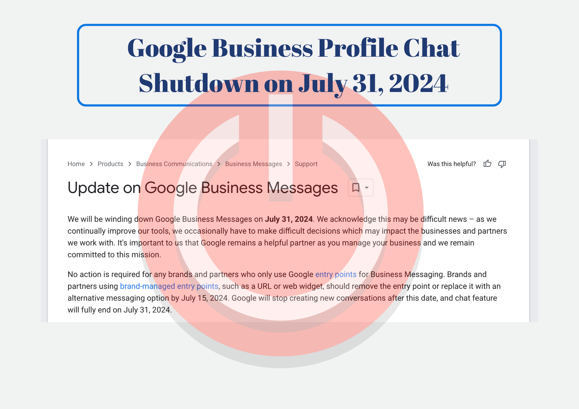 Google Business Profile Chat Shutdown on July 31, 2024